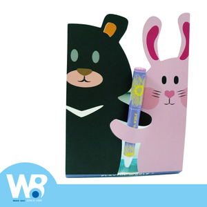 可愛卡通圖案原子筆便條組-黑熊與兔子