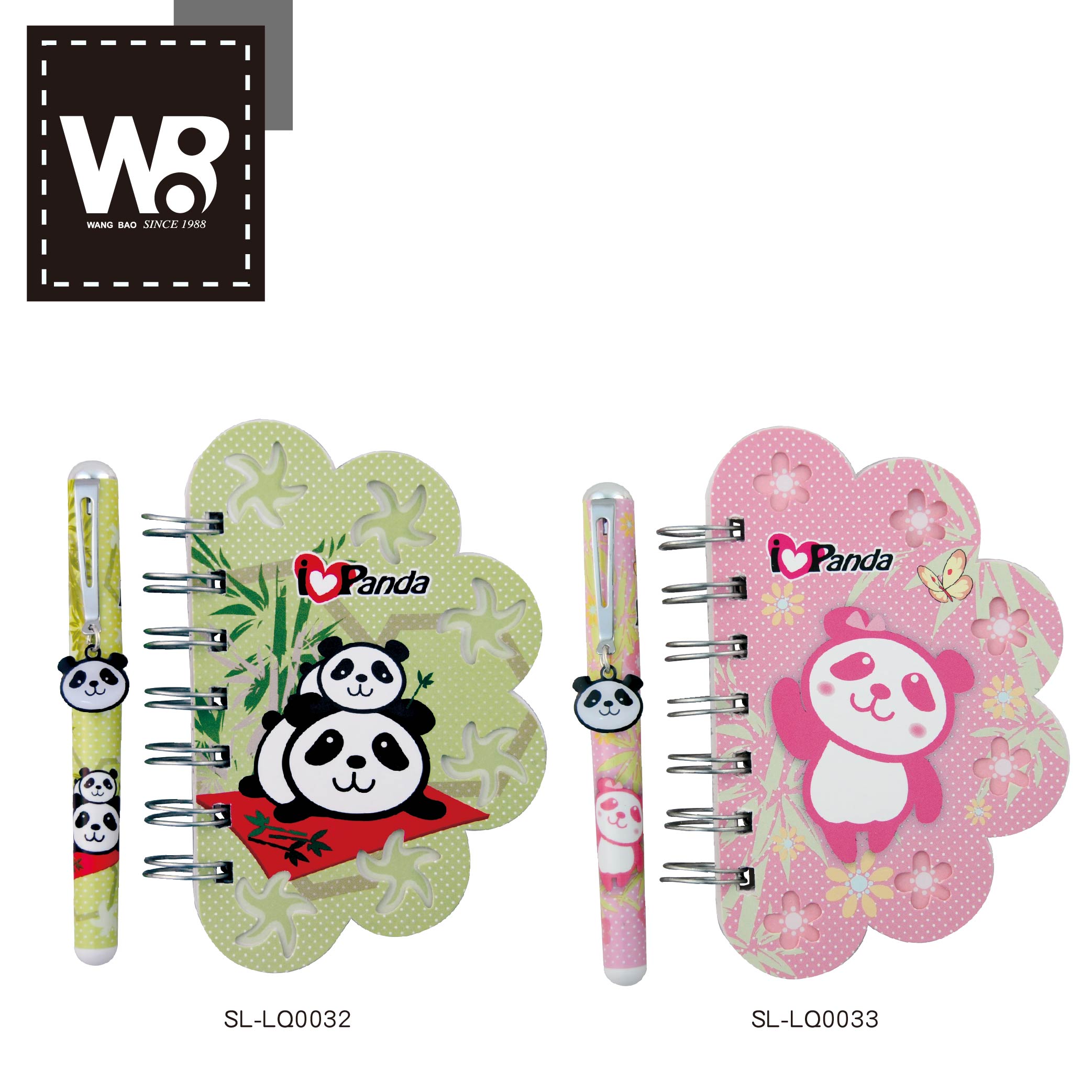 熊貓吊飾中油原子筆 + 花瓣筆記本 文具組